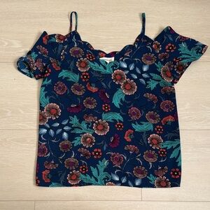3/$10 Monteau Navy Floral Blouse with Multicolor Accents